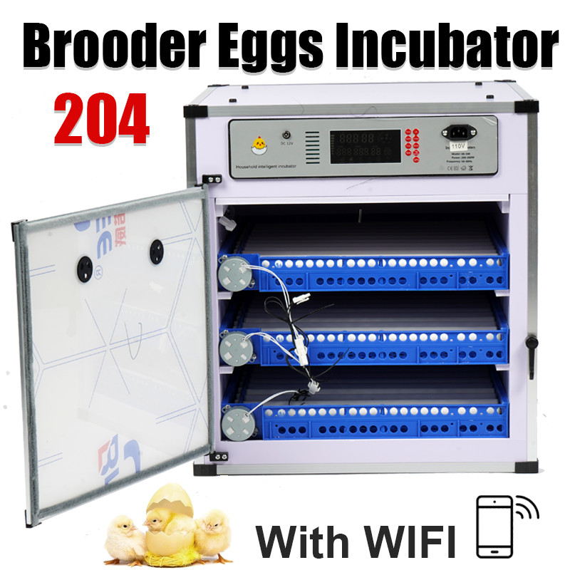 204 Egg Incubator Fully Automatic Turning Digital Brooder WiFi for Farm Home Use