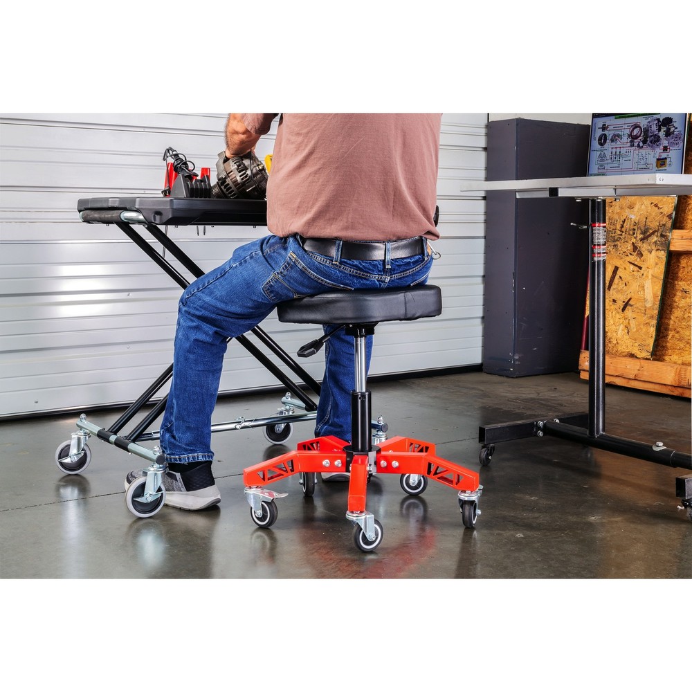 Powerbuilt Professional Adjustable 5 Leg Rolling Work Seat - 620684ECE