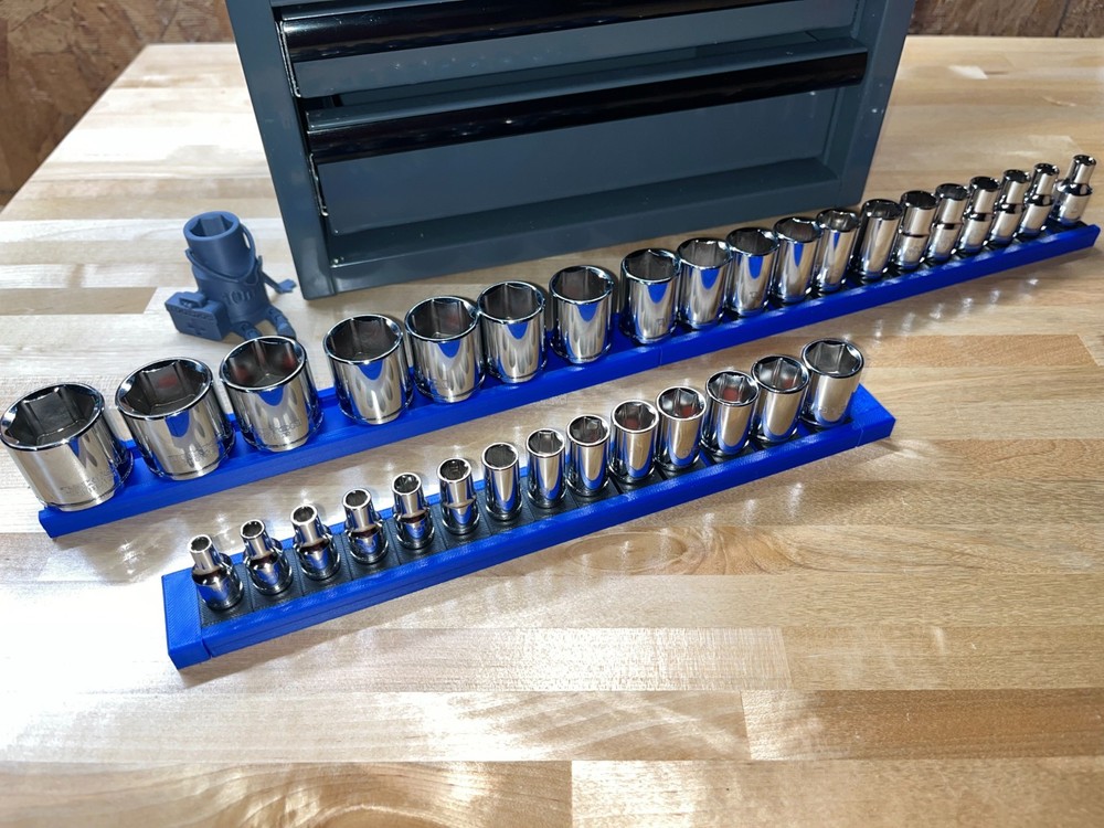 Socket Holder Rails - 1/4", 3/8", & 1/2" - Socket Organizers - Magnetic Base