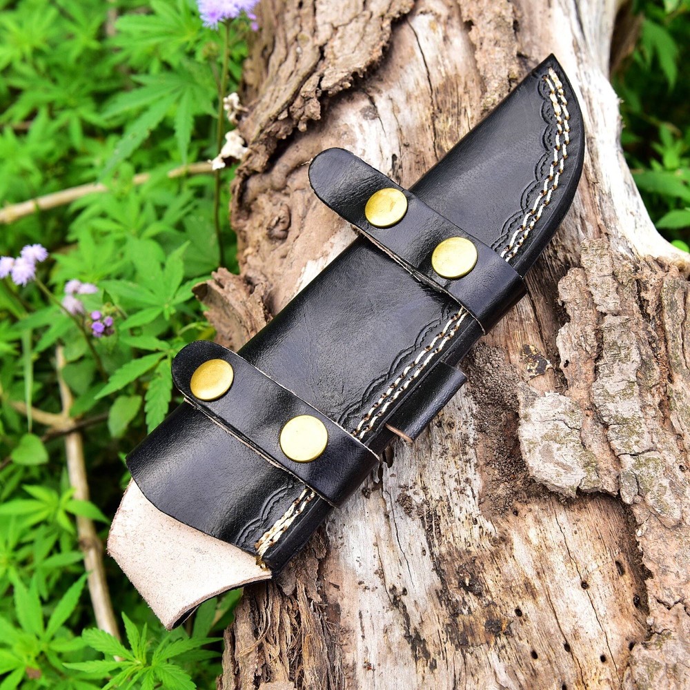 Handmade Horizontal carry black Leather Sheath blade Holster sharpening stick