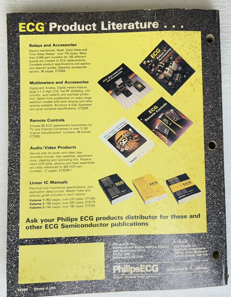 Vintage 1987 ECG Semiconductors Master Replacement Guide Catalog
