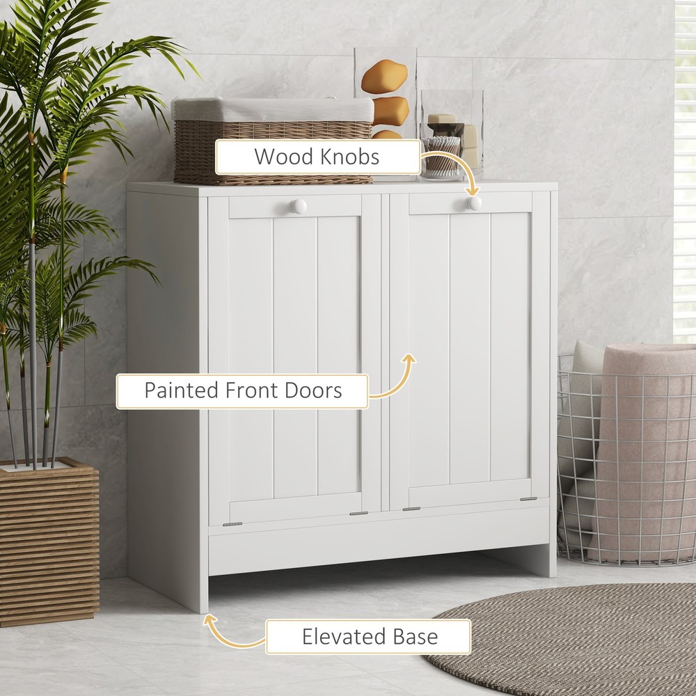 Tilt-out Laundry Storage Cabinet with 2 Hamper Compartments, White