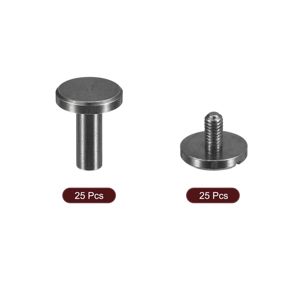 25Pack Brass Chicago Screws, 10x10mm Post Nail Stud Rivets, Black