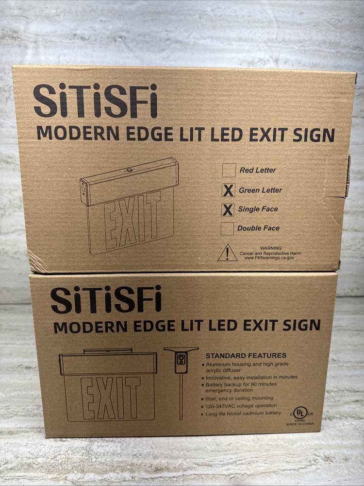 2pc LED Edge Lit Exit Sign Battery Backup Single Sided Acrylic Green L30