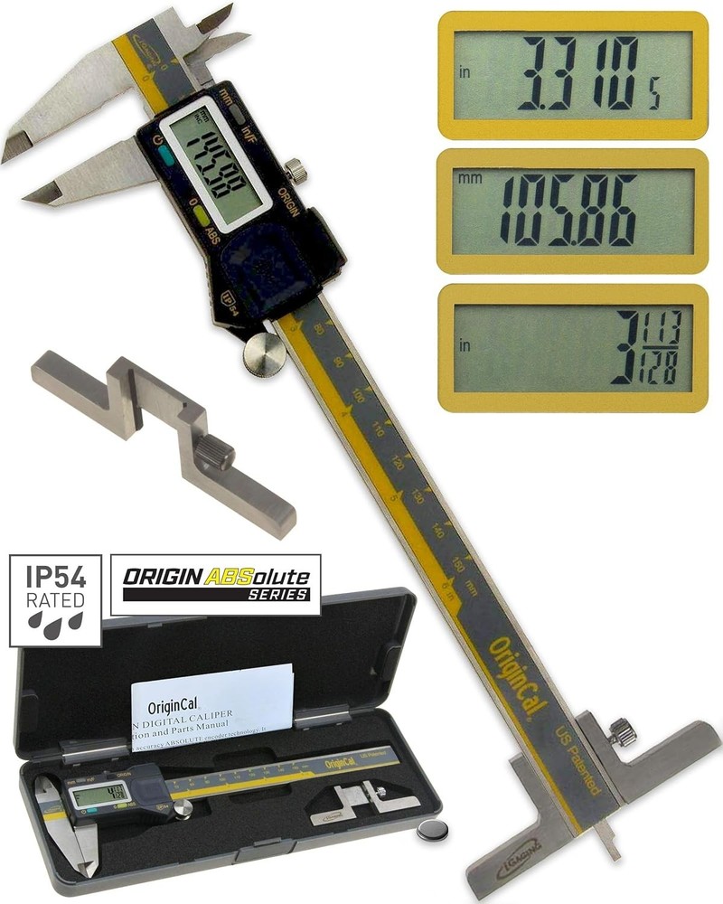 Precision 6" Digital Caliper, Stainless Steel, USB Output, Absolute Origin