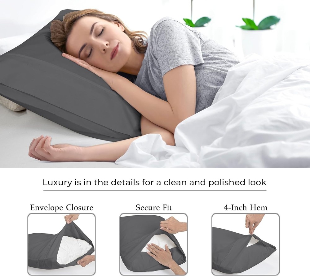 Elegant 2-Piece Queen Pillowcase Set - Wrinkle Resistant, Soft Grey Microfiber