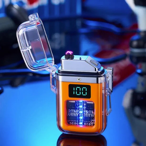 1X Transparent shell waterproof rechargeable pulse lighter with digital display