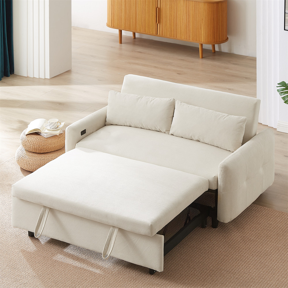 Convertible Sleeper Sofa Bed Loveseat Sofa with Pull Out Bed & USB Ports