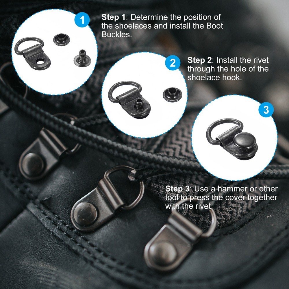 Shoe Boot Lace Hook 30 Pack Stainless Steel Boot Buckle with Rivets Silver Grey
