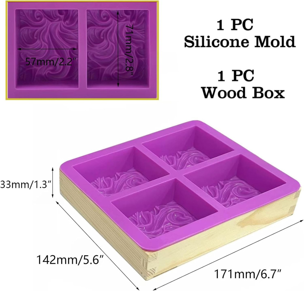 Flexible Rectangular Sea Wave Soap Silicone Mold Wood Box for Soap Making Suppli