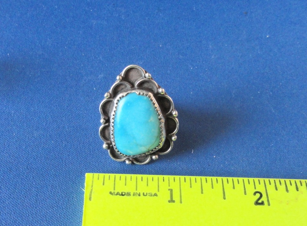Silver Artisan Hand Crafted Turquoise Ring - Size 6 - -