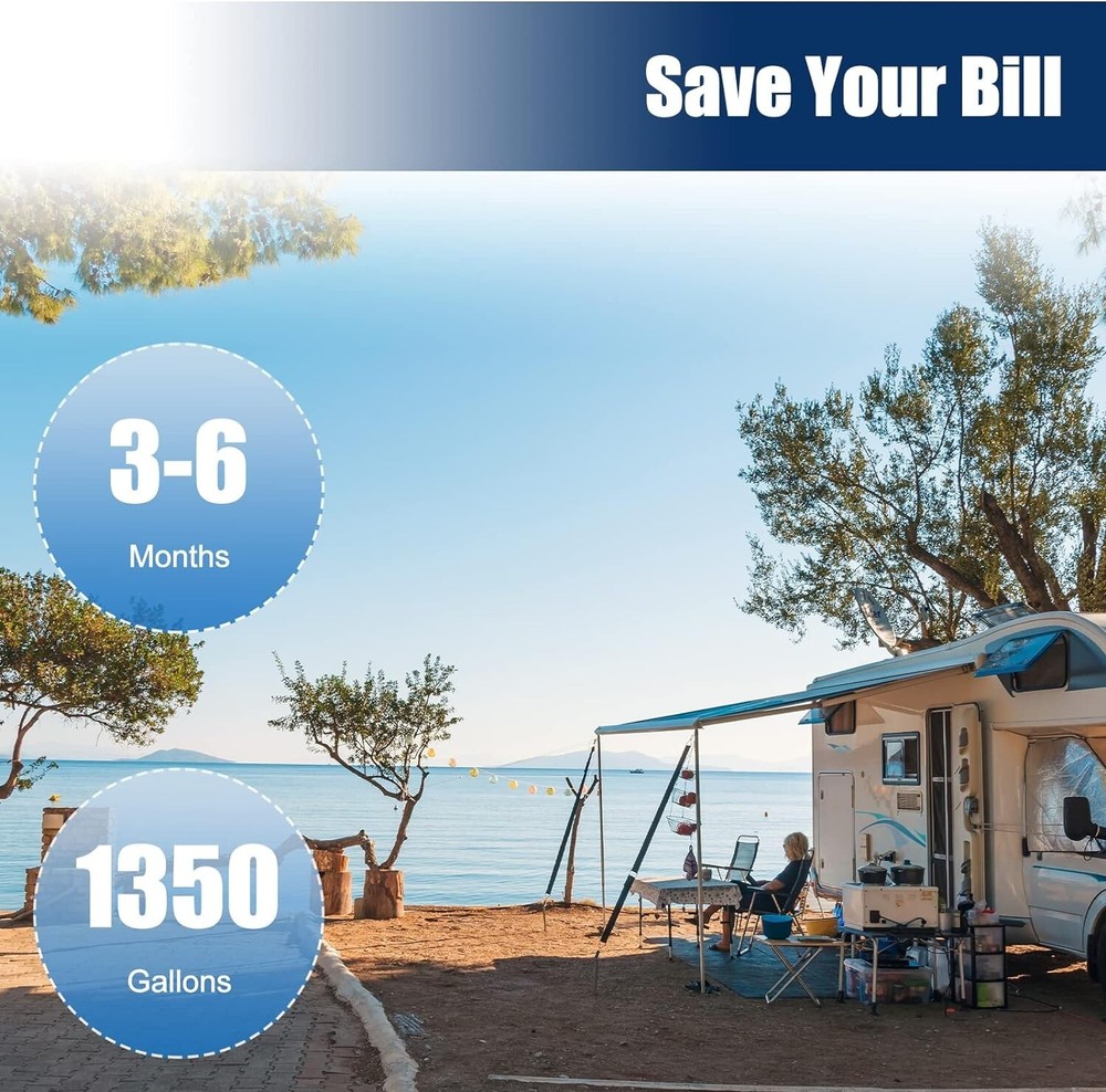 2-Pack RV Water Filter with Flexible Hose Protector, Reduces Odors, Sediments