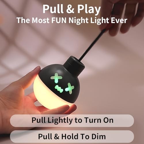 Pull-String Cute Night Light, 7 Color Changing, 30-Min Auto Off, USB-C Green