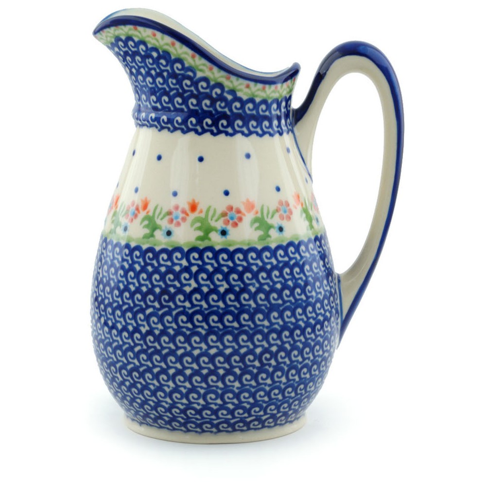 Polish Pottery Pitcher 6 cups Spring Flowers