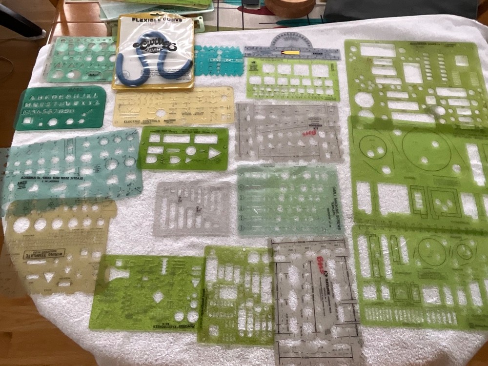 huge lot of 33 assorted drafting drawing templates and tools