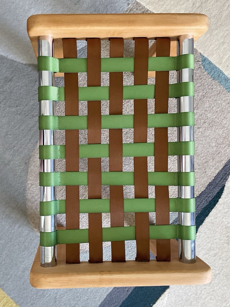 Solid Oak and Chrome MCM Bench / Luggage Rack Mid Century Modern