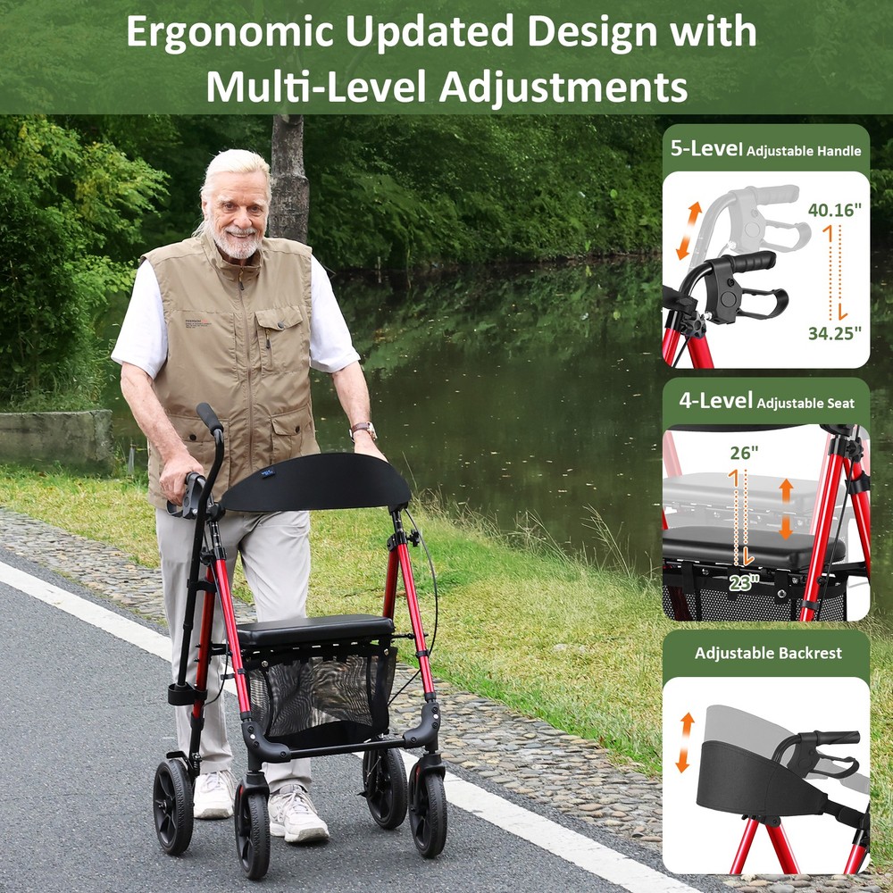 Rollator Walker with 10" Big Wheels - All Terrain, Foldable Adjustable,Reinforce