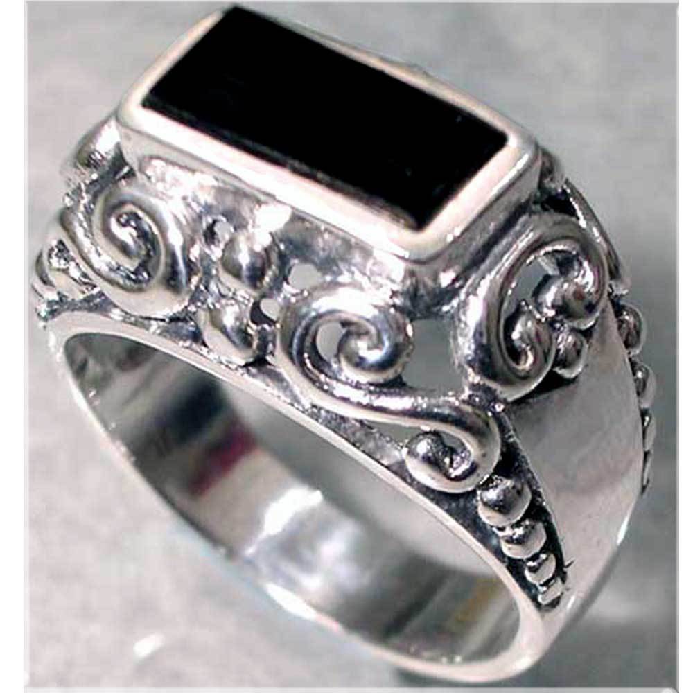 DAINTY FILIGREE SCROLL RECTANGLE ONYX RING - SIZE 8__925 STERLING SILVER