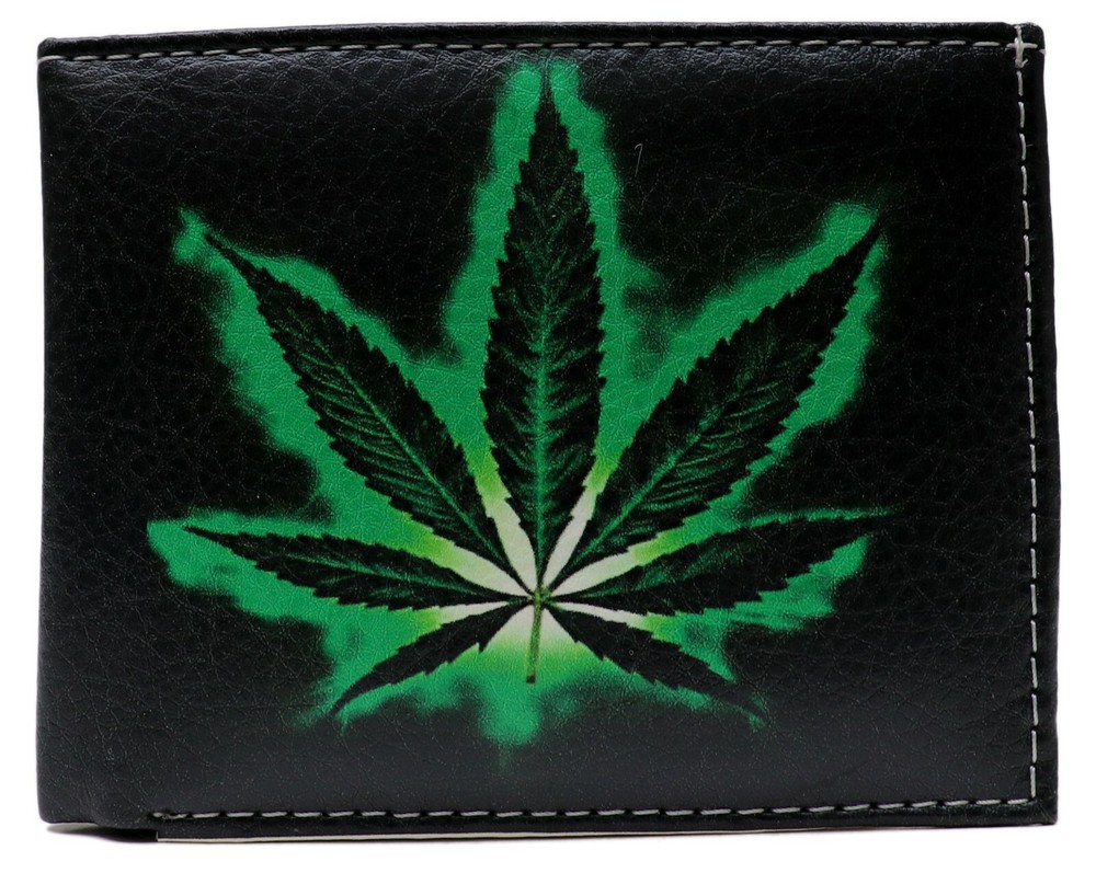 Marijuana Weed Potleaf 420 Leather Bi-Fold Bifold Wallet