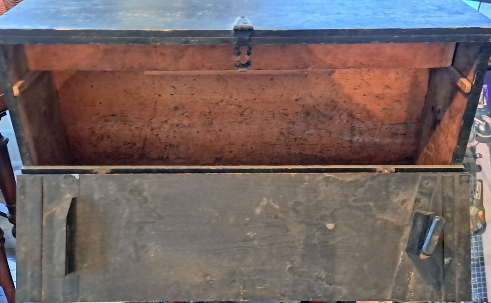 Antique Handmade Rustic Solid Wood Carpenter Tool Storage Box Chest