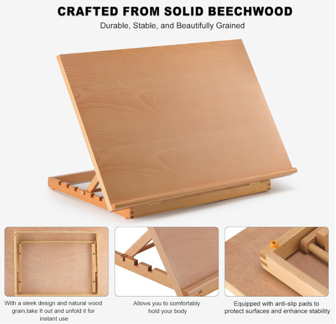 Extra Large Tabletop Art Easel Adjustable Beechwood Drawing Board 24.88x17.28