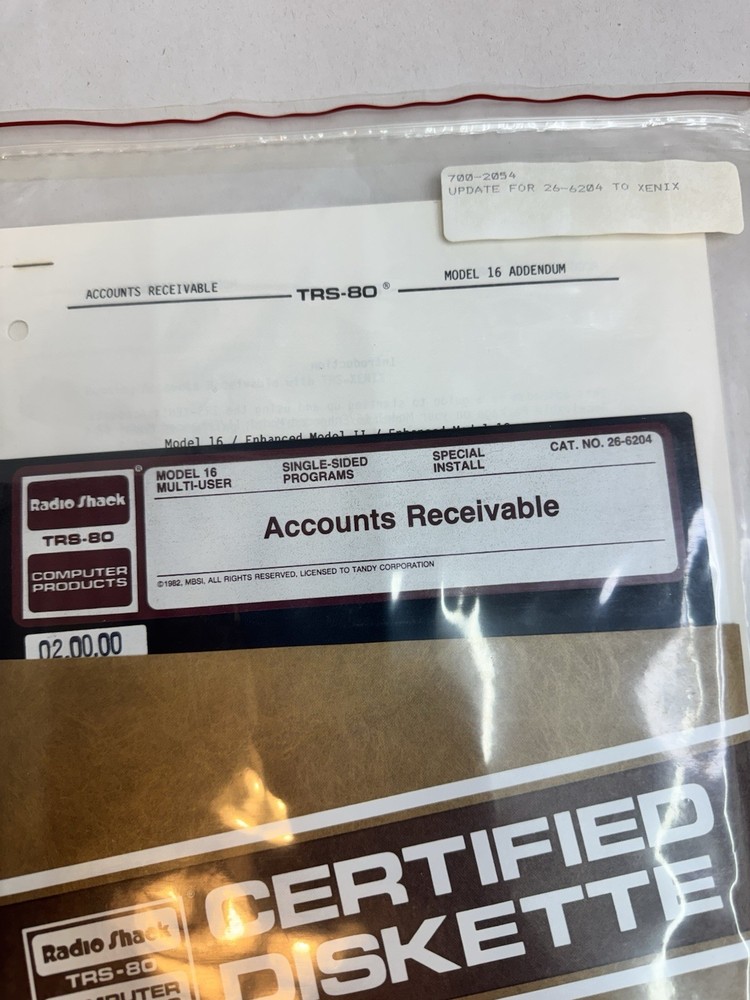 Radio Shack TRS-80 Accounts Receivable Program Diskette Model 16 #24