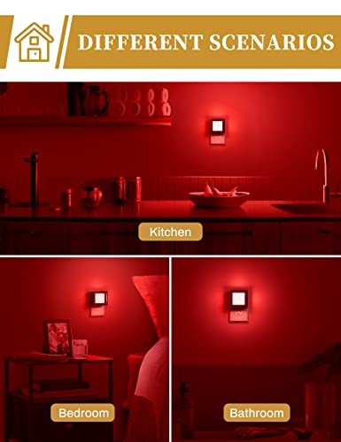 DORESshop Red Night Light [2 Pack], Dusk to Dawn Sensor, Adjustable Brightness