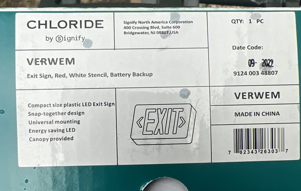 Chloride LED Exit Sign Stencil Face Red Letter White Housing