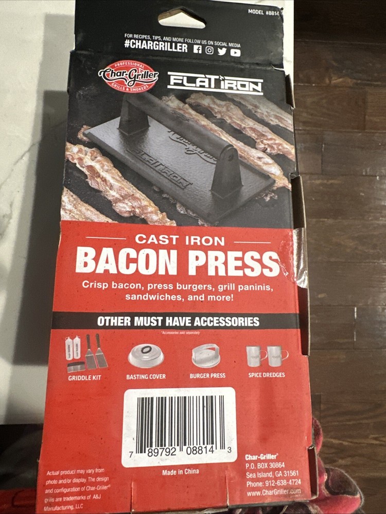 Char Griller Flat Iron Griddle Bacon Press