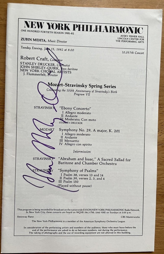 John Shirley-Quirk Autographed Program (New York Philharmonic)