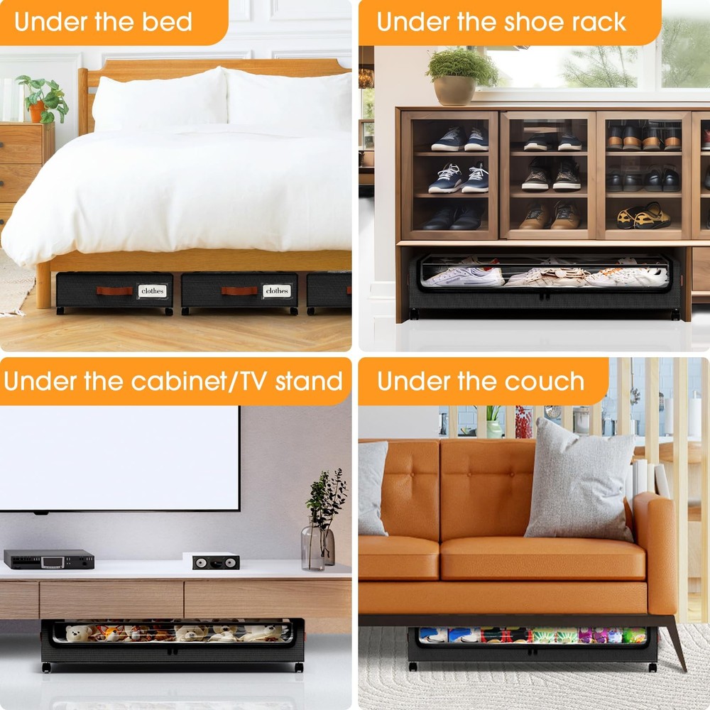 SpaceHacks Under Bed Storage with Wheels 2Pack Storage Containers with Clear ...