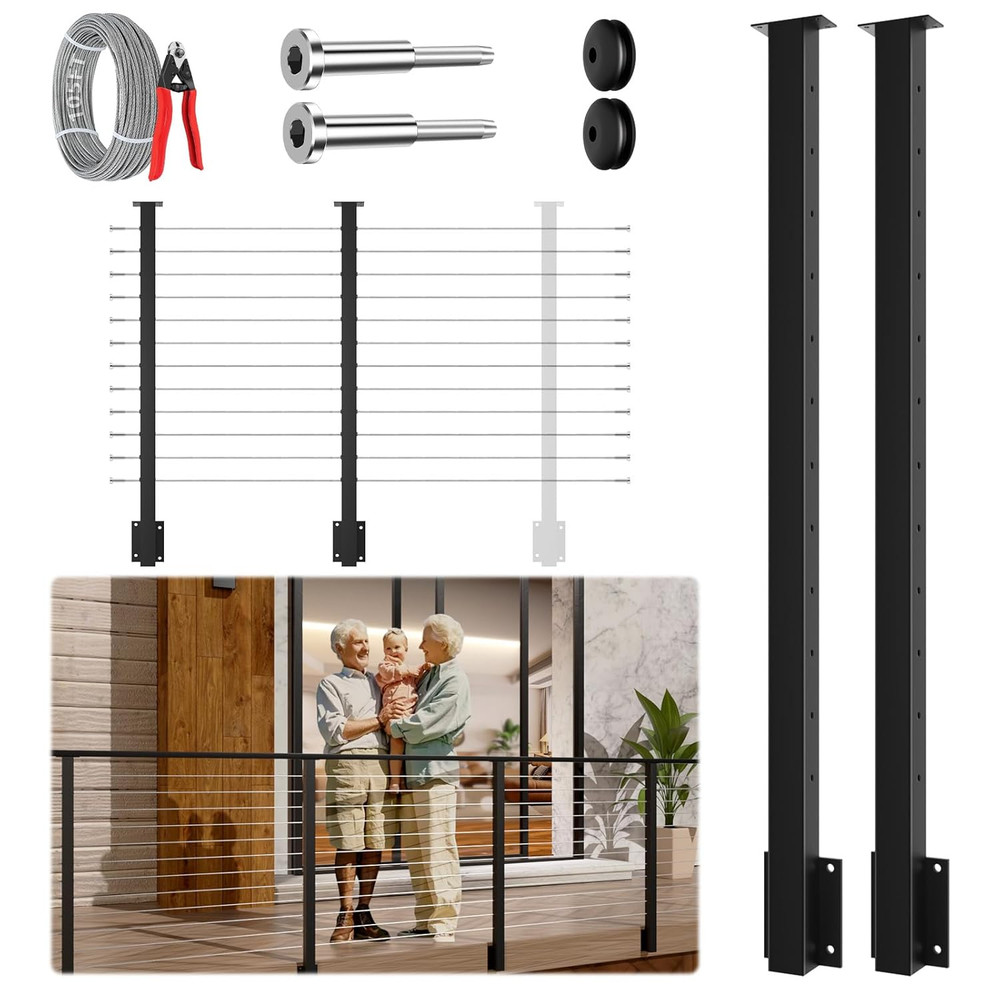 2Pack Side Mount Cable Railing Post Kits with 105Ft Cable & Tensioners