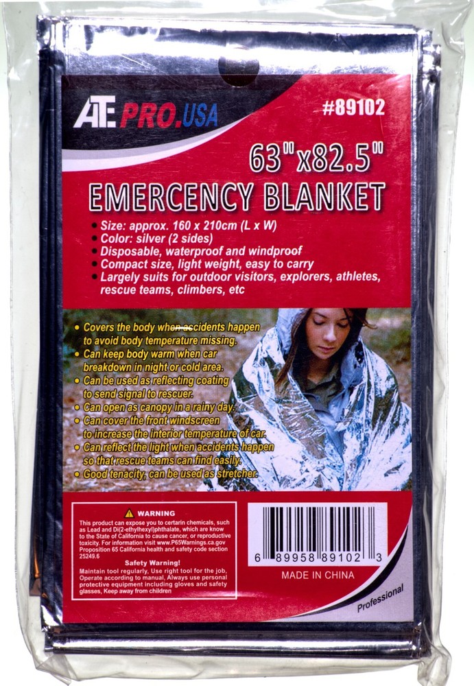 5 Quantity Emergency Thermal Blanket - 63"x82.5" Silver Waterproof Compact