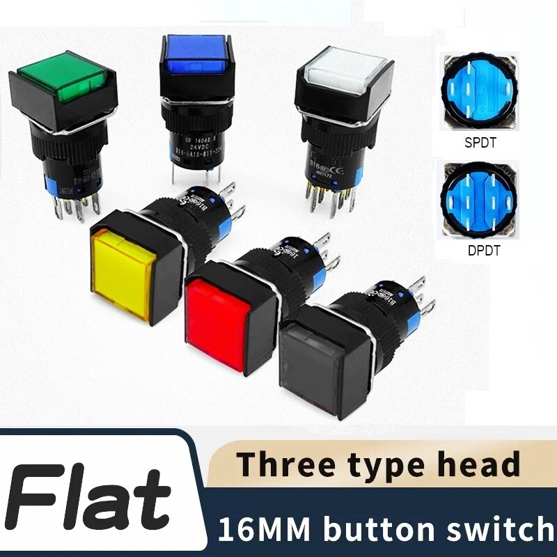 16mm SPDT/DPDT Momentary Blue/Black Square Plastic Push Button Switch CE,UL,RoHS