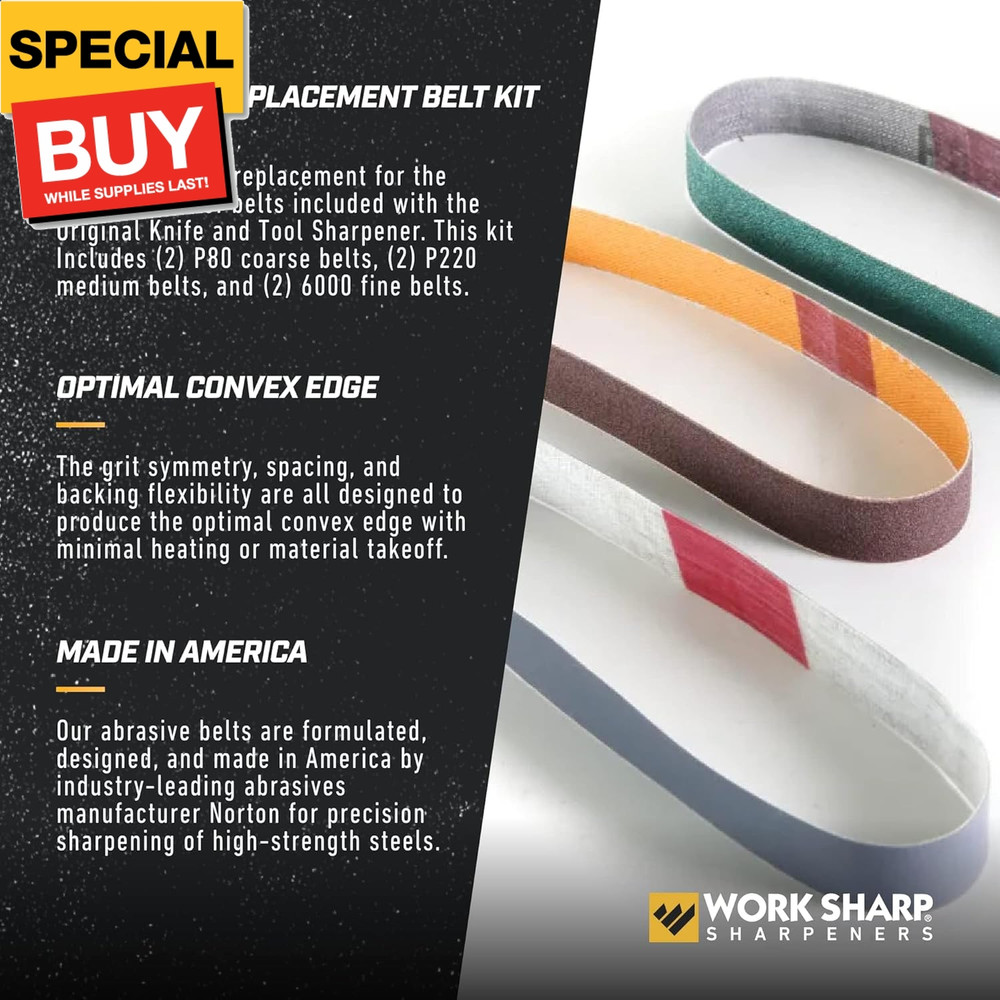 Replacement Abrasive Belt Kit, Assorted Grits (P80, P220, 6000) Official Replace