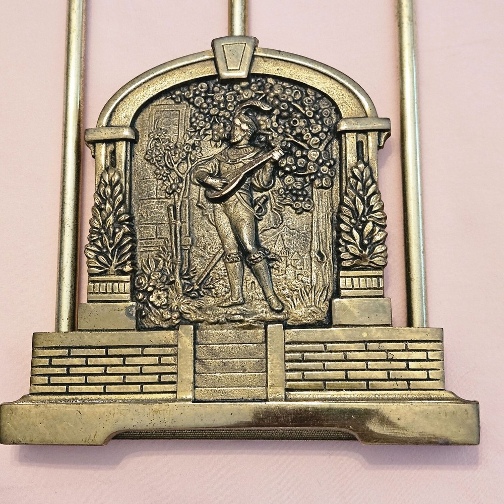 Vintage Brass Bookends - Musian Playing Stringed Instrument