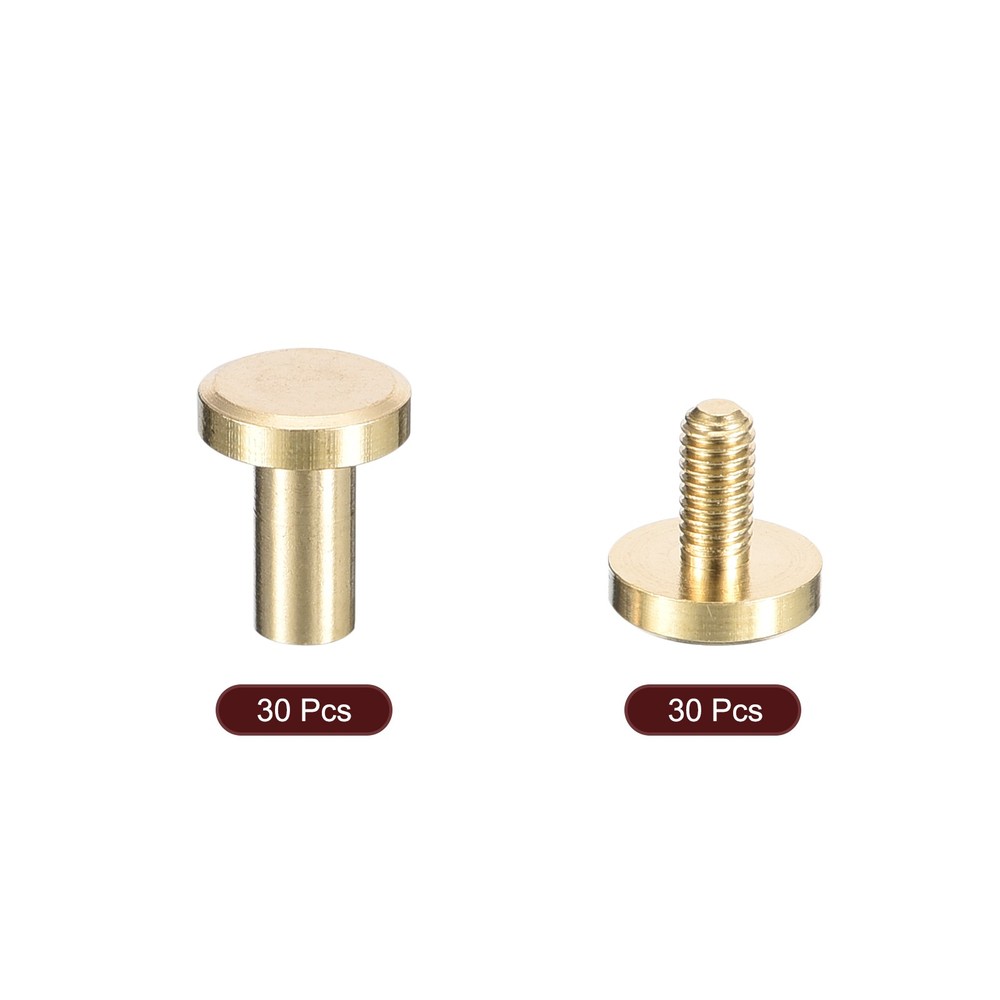 30Pack Brass Chicago Screws 8x8mm Post Nail Stud Rivets for Leather Craft