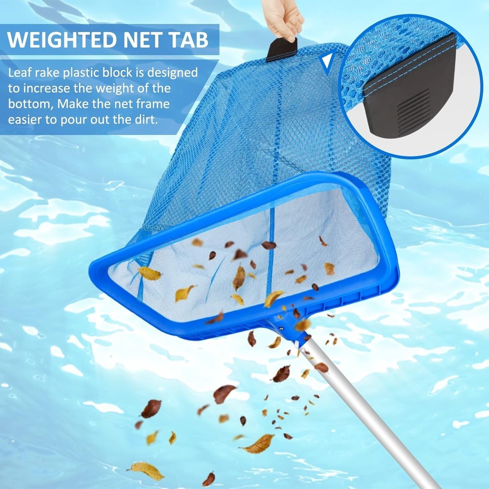 Pool Skimmer Net - Fine Mesh Leaf Rake with Deep Bag & Reinforced Frame - Pla...