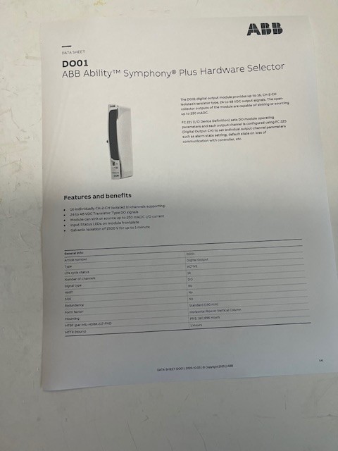 ABB Symphony Plus DO01 16 Channel Digital Output Module with Base HBS01-EPD