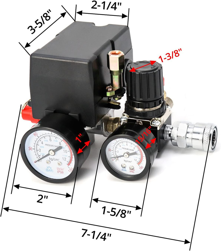 QWORK Air Compressor Pressure Switch for Pneumatic Tools, 90–120PSI Adjustable C