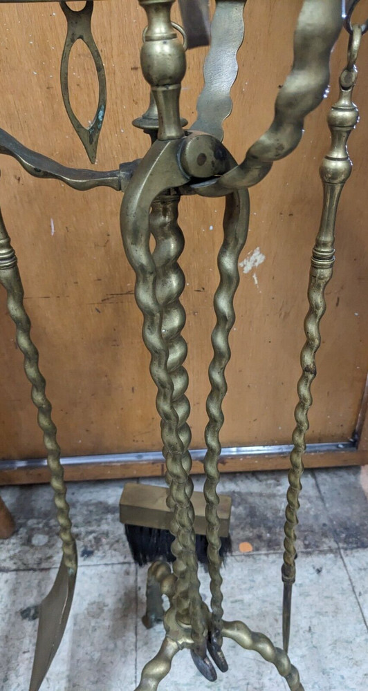 Vintage Brass Fireplace Tool Set Barley Twist