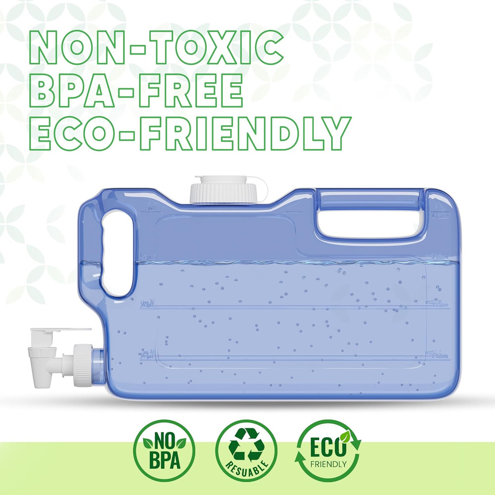 Refrigerator Water Dispenser 1.1 Gallon Bottle with 2 Spigots - BPA Free Plastic