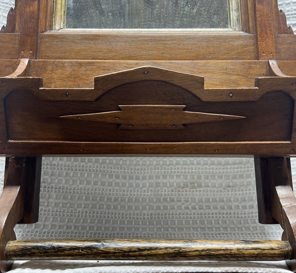 Antique Victorian Walnut Wall Mount Comb Box with Mirror