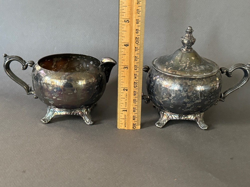 VINTAGE SUGAR BOWL & CREAMER SET SILVERPLATE ROGERS COVERED