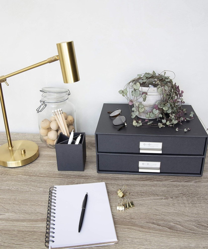 Bigso Birger 2-Drawer Fiberboard Label Frame Document Letter Box | White