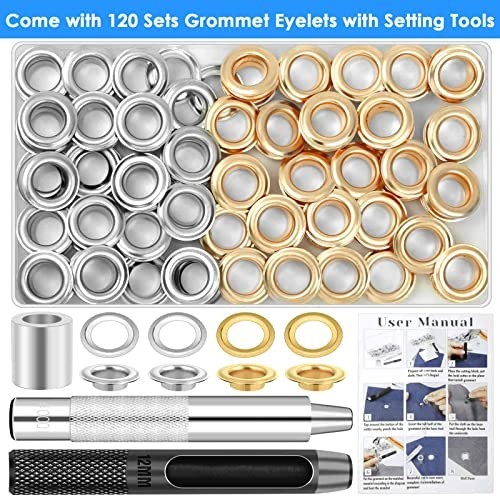 120 Sets Grommet Tool Kit 1/2 Inch - Eyelets, Setting Tools & Storage Box for Fa