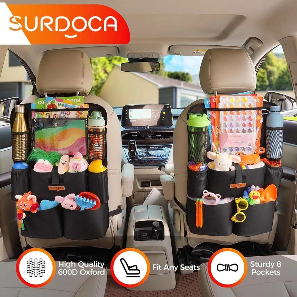 Adjustable Car Organizer with Tablet Holder and Multiple Bottle Compartments