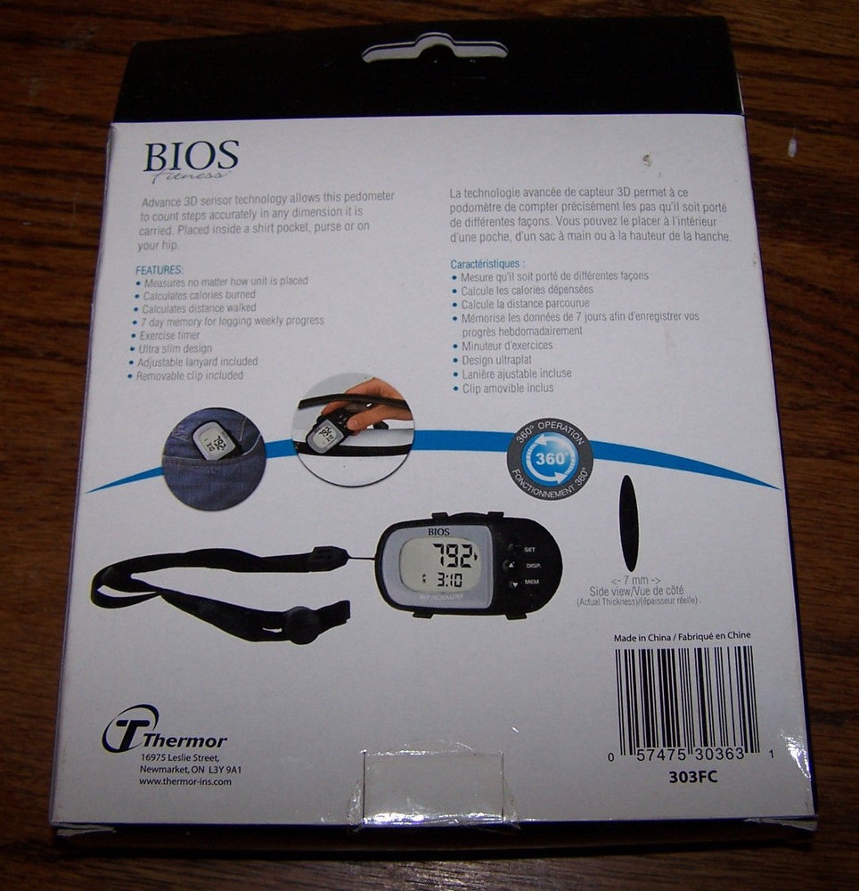 BIOS 360 Degree PEDOMETER - Model 303FC - Many features! - NIB!