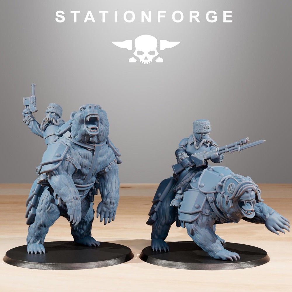 Grim Guard Bear Riders – Station Forge | UNPAINTED | 32mm Scale Miniature Set