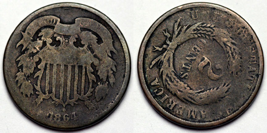 1864  Two Cent Piece - Rotated Reverse Error